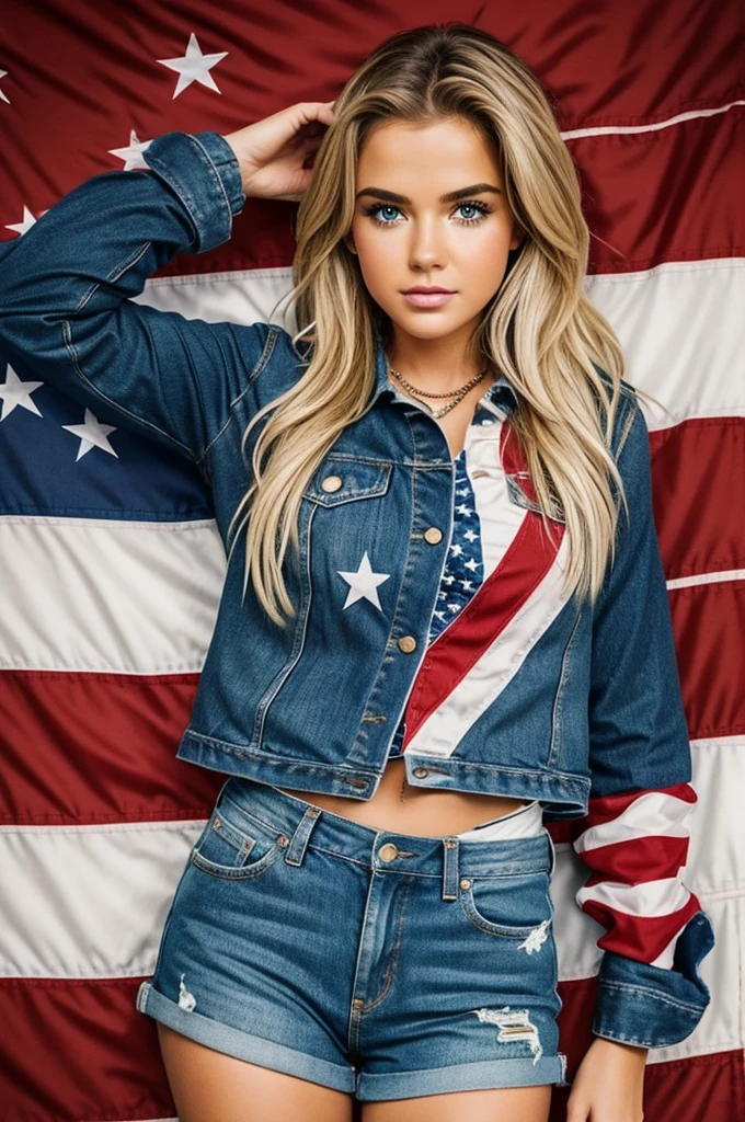 I want a logo for a tik tok page that says american tits and is about clothes and the United States, with colors of the USA flag
