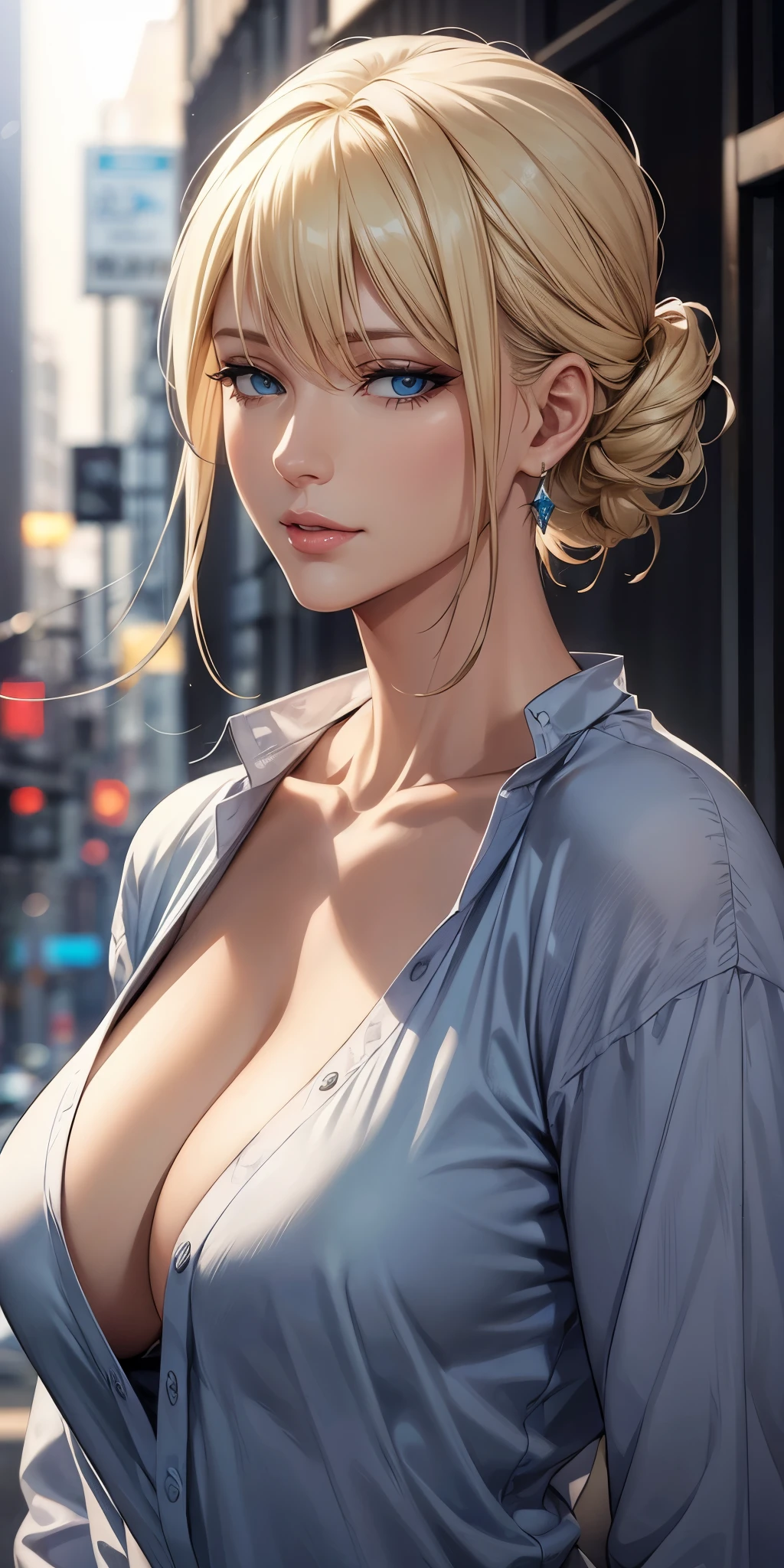 Elegant mature woman, milf, blue eyes, blonde hair, soft light, 4k resolution, high quality, beautiful cg