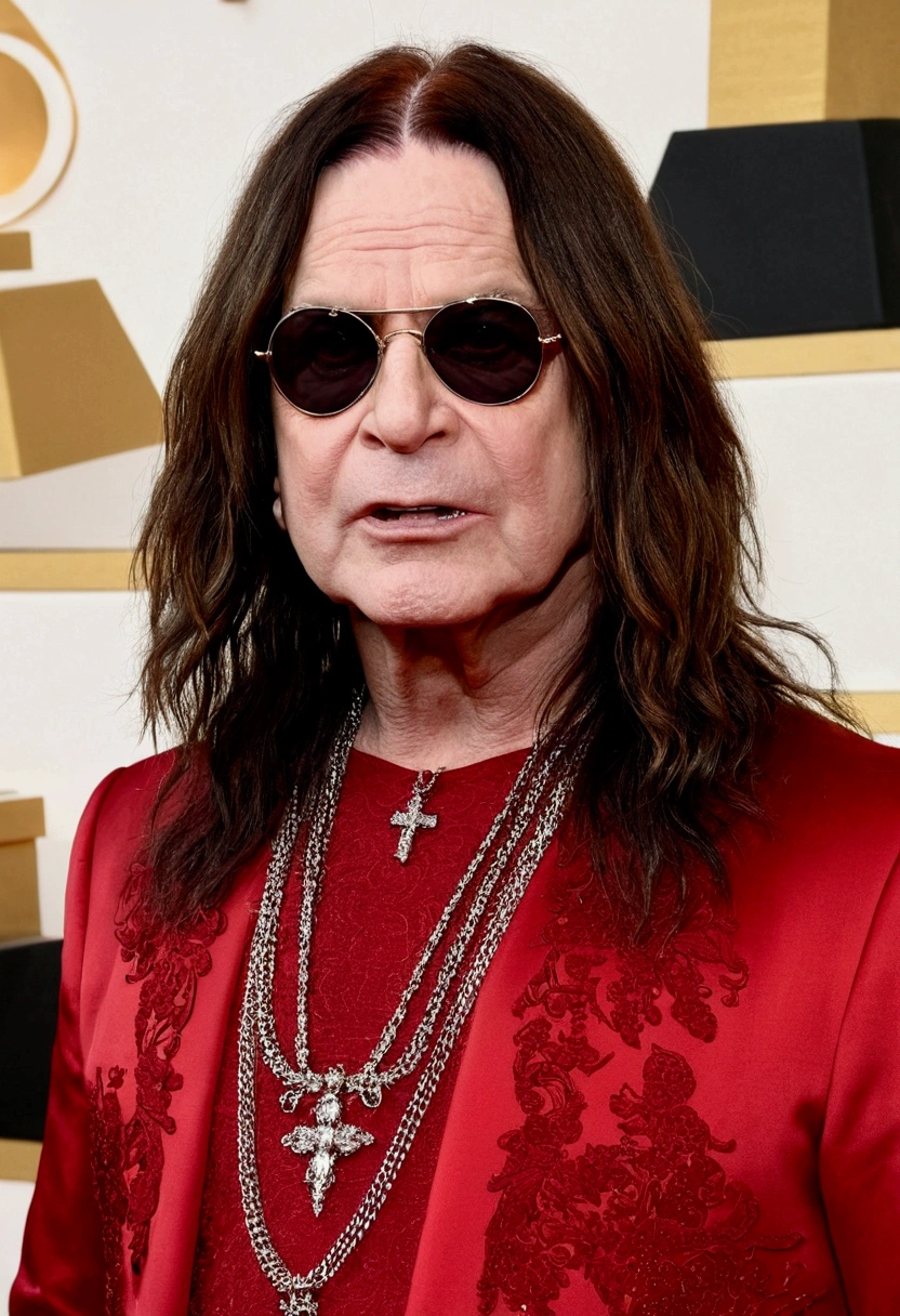 Ozzy Osbourne wearing a red dress