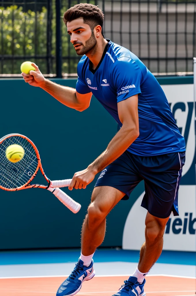 Generate a high quality image of David (Michael Angel), playing padel on a court.