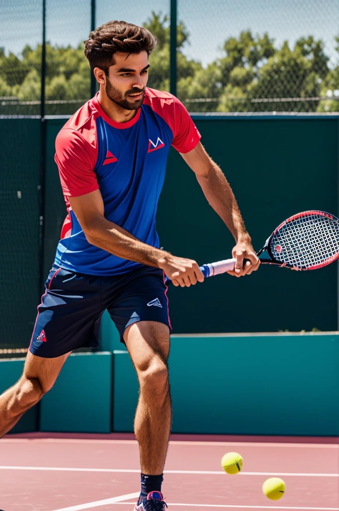 Generate a high quality image of David (Michael Angel) playing padel.