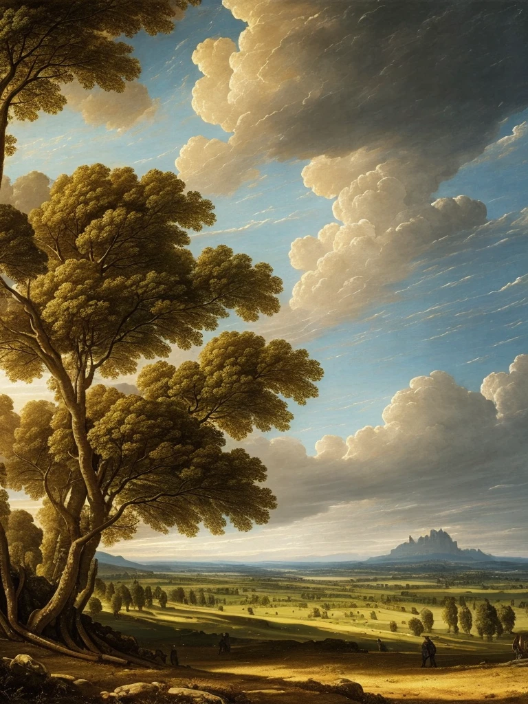 16k, massive details, ((complex details))) immense sky,field of many trees intertwined in the trunks,amazing sky,Level 15,rocky surface, (photorealistic), art (((Claude Lorrain))), J.R. Tolkien Type [sharp focus], (HDR), (8k), (gigapixel), (masterpiece)