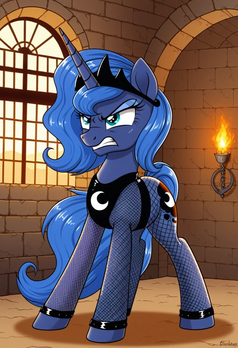 Pony  angry  Princessa luna in   in fishnet tights  b locked in a dungeon