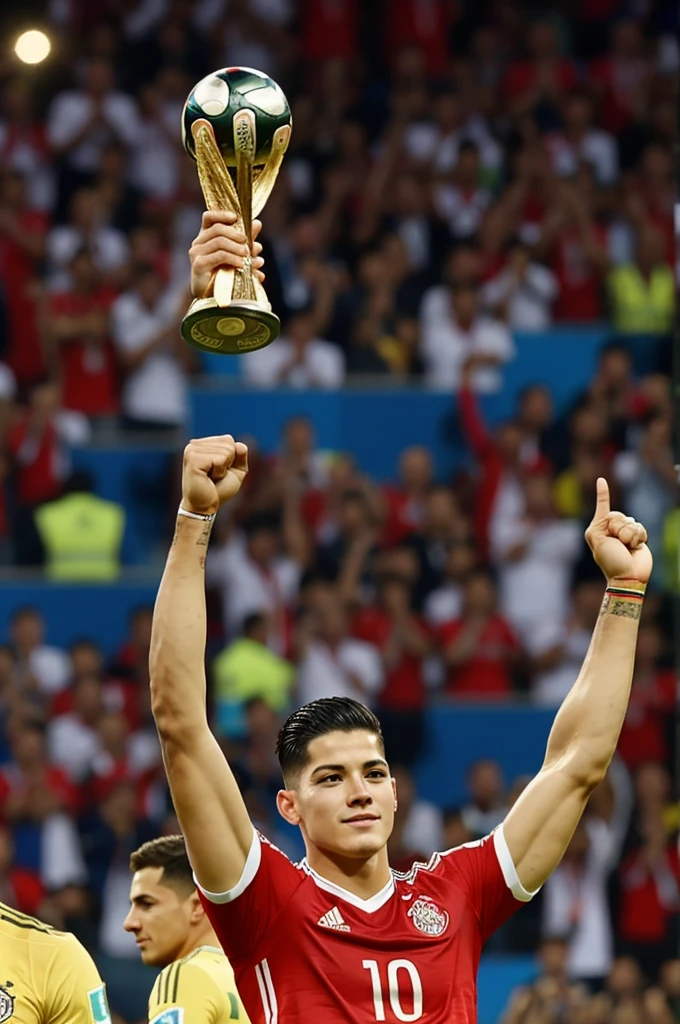 A photo of James Rodríguez lifting the world cup 