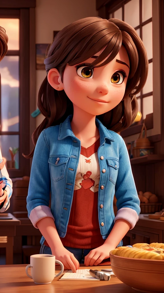 a young woman asking her brother-in-law where her birthday gift is, intricate details, beautiful girl, detailed facial features, warm lighting, vibrant colors, photorealistic, masterpiece, 8k, ultra-detailed, high quality, digital art