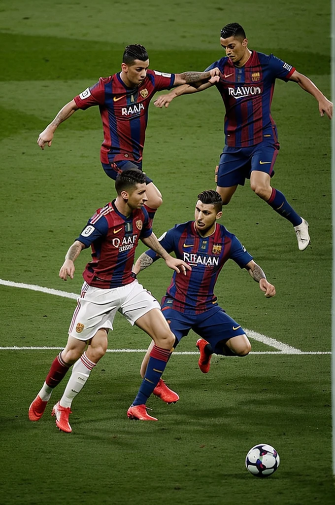 Messi playing soccer against Cristiano Ronaldo on a red field