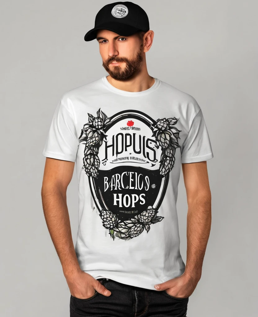 hops t-shirt design, text logo: BARCELOS text logo