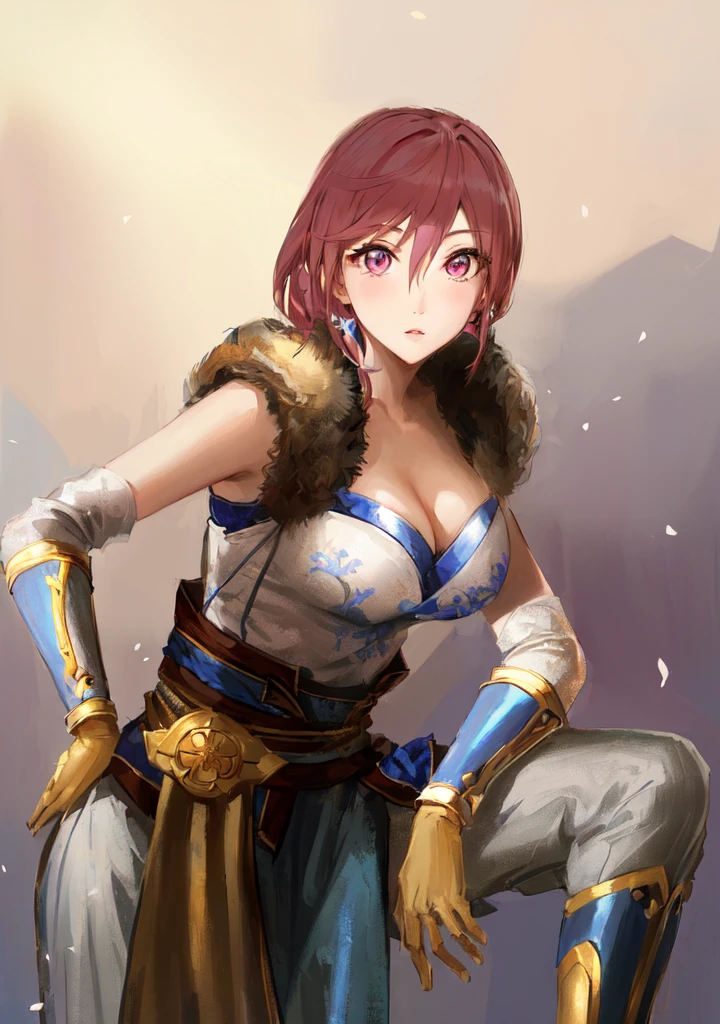 Anime style female character wearing blue and white clothing, Actress 👀 :8, zenra Thalia, Thalia, Inspired by cold plum, Portrait of the Knights of the Zodiac, youthful Thalia, Produced in collaboration with Anime Painter Studio, Actress, Samira from League of Legends, Portrait of anime heroine, In the anime painter studio,Three Kingdoms,Dynasty Warriors,Pink Eyes,huge ,White skin tone