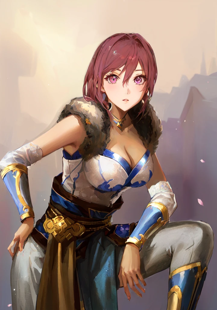 Anime style female character wearing blue and white clothing, Actress 👀 :8, zenra Thalia, Thalia, Inspired by cold plum, Portrait of the Knights of the Zodiac, youthful Thalia, Produced in collaboration with Anime Painter Studio, Actress, Samira from League of Legends, Portrait of anime heroine, In the anime painter studio,Three Kingdoms,Dynasty Warriors,Pink Eyes,huge ,White skin tone