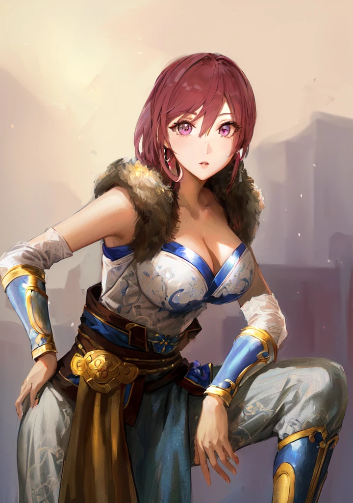 Anime style female character wearing blue and white clothing, Actress 👀 :8, zenra Thalia, Thalia, Inspired by cold plum, Portrait of the Knights of the Zodiac, youthful Thalia, Produced in collaboration with Anime Painter Studio, Actress, Samira from League of Legends, Portrait of anime heroine, In the anime painter studio,Three Kingdoms,Dynasty Warriors,Pink Eyes,huge ,White skin tone