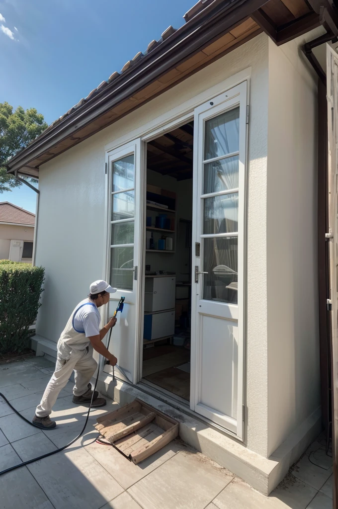 house painter working with airless machine