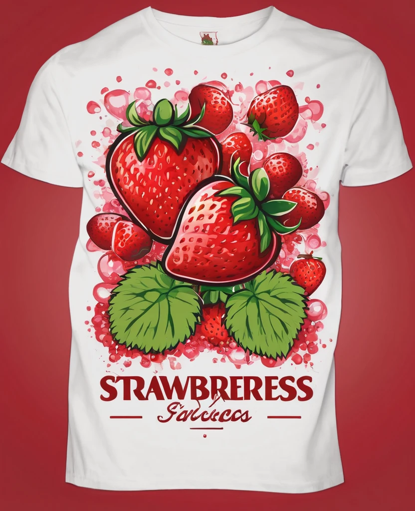 t-shirt design, Strawberries, text logo: BARCELOS text logo