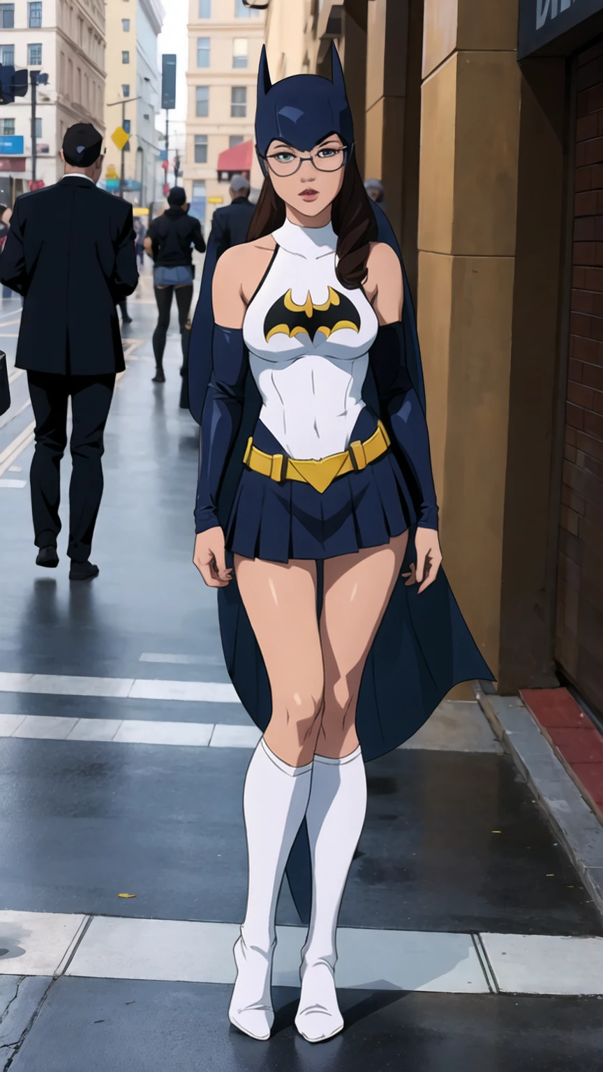 ((full body photo, standing, feet on the ground)) dc comics, batgirl, white panty