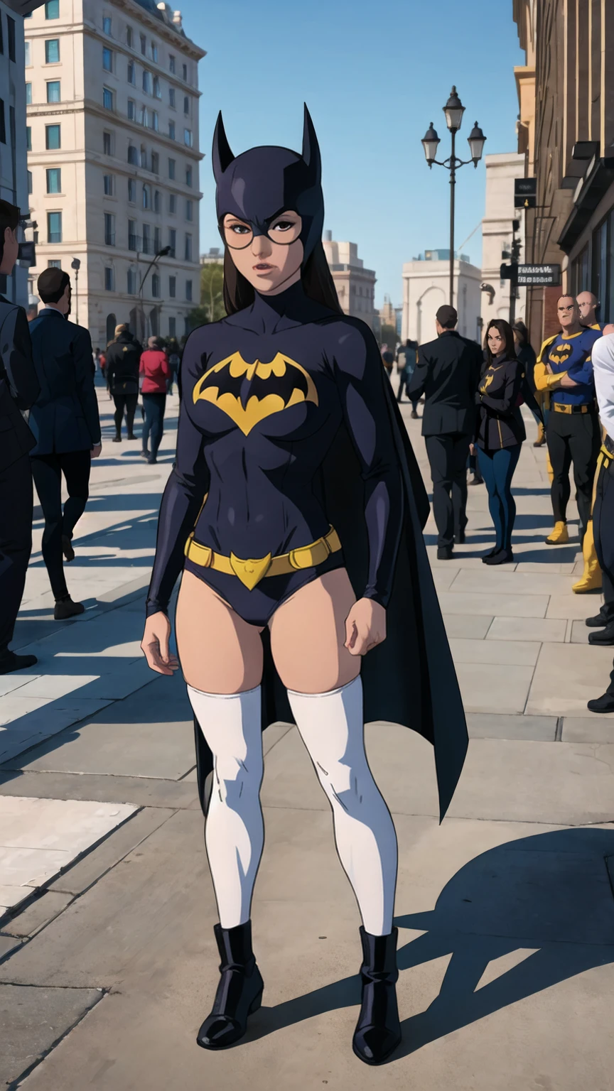 ((full body photo, standing, feet on the ground)) dc comics, batgirl, white panty