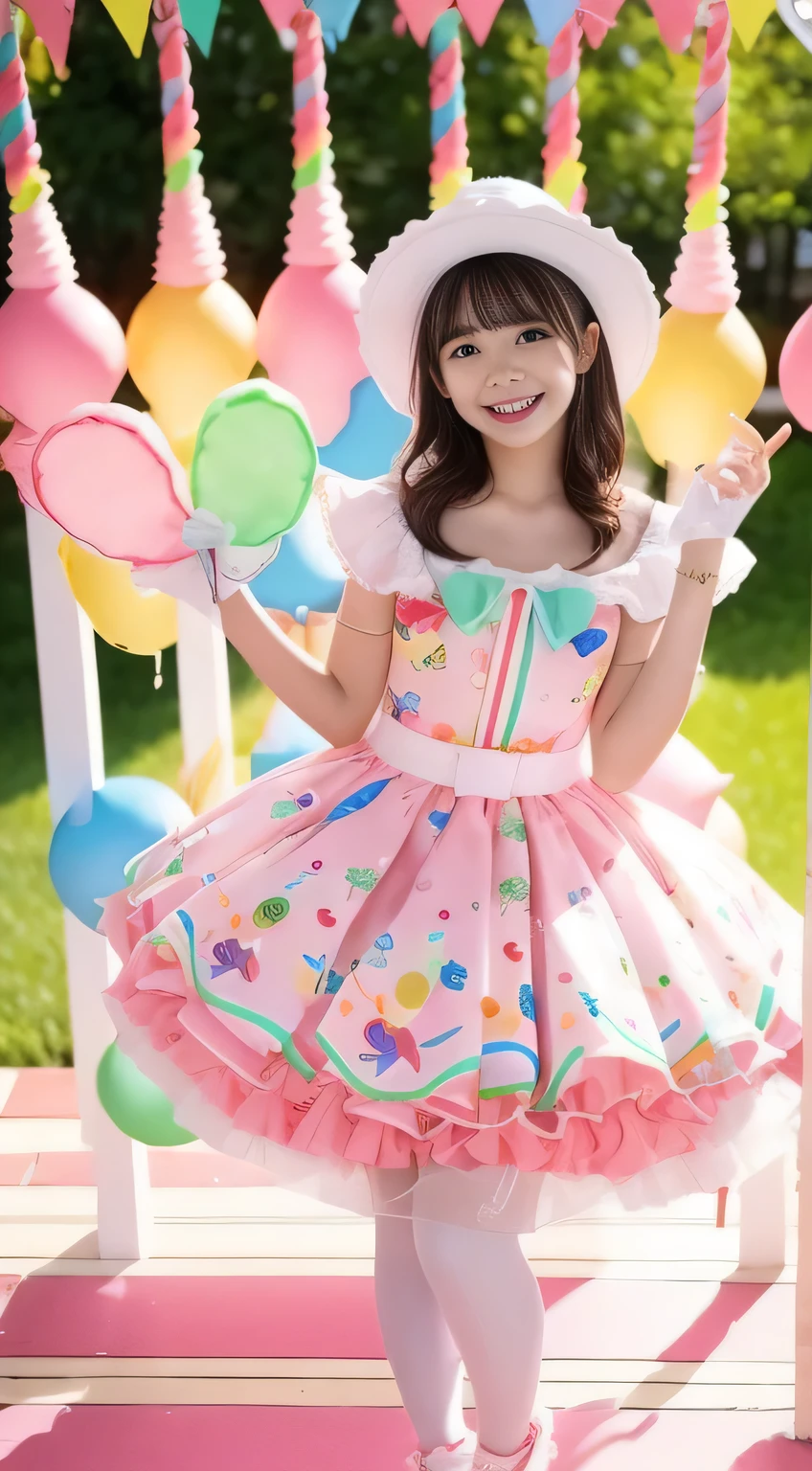 fashion: Dress up in colorful outfits reminiscent of candy wrappers, Bright pastel colors on the chest and playful accessories、huge 、. 2. tracing: tracing whimsically while holding a giant lollipop, Displaying a carefree and fun attitude. 3. background: tracing in front of a candy-themed background filled with oversized candies, Cotton candy cloud, Candy Cane Tree. 4. Candy Throne: Sit on a candy-inspired throne made from oversized gumdrops, Surrounded by candy treasures. 5. Cupcake delights: Leaning on a huge cupcake prop, Wear clothes that match the color of your cupcakes and frosting. 6. Rainbow Pathway: Walking along a rainbow road made of candy, Create surprise and excitement. 7. Candy Rain: With colorful umbrellas「Candy Rain」Capture the moment, Standing under a shower of candy. 8. Huge Cream Corn: tracing beside a giant cream cone prop, Costumes with distinctive cream corn patterns and colors.. 9. Candy Wonderland Swing: In a dreamlike landscape of candy trees and cotton candy clouds、Have fun swinging on a candy cane swing. 10. Gummy Bear Garden: Sit in the garden of giant gummy bears, Wear a gummy bear themed costume to match the colors of the candy garden