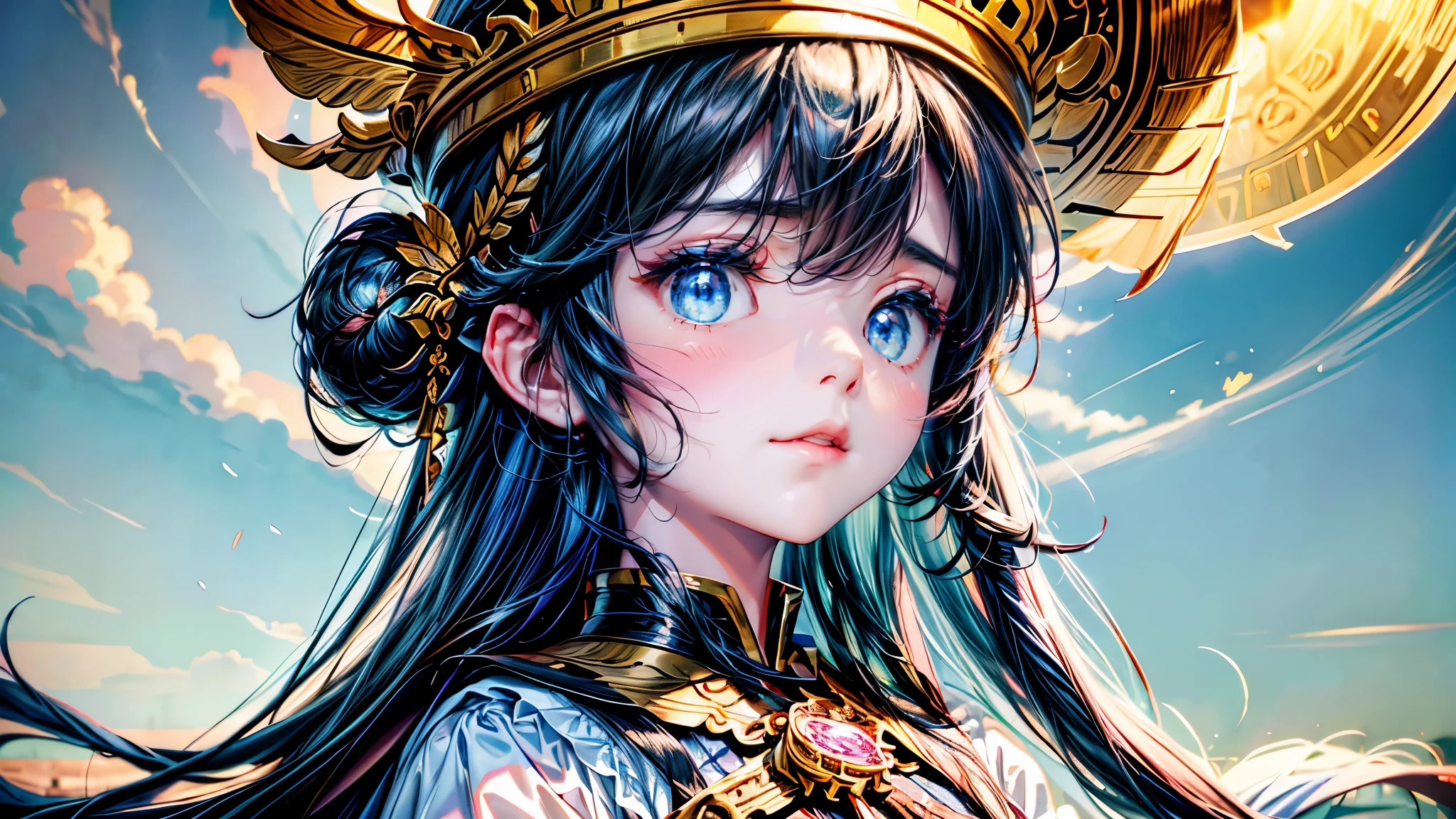 of the highest quality、Masterpiece、anime girl、brass band club、play the Claxon、serious face、Upper part of the body、by ocher