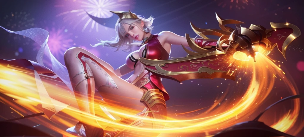 Lindis firework in arena of valor, sexy posed, big breasts and exposes breasts, a slim navel, femoral