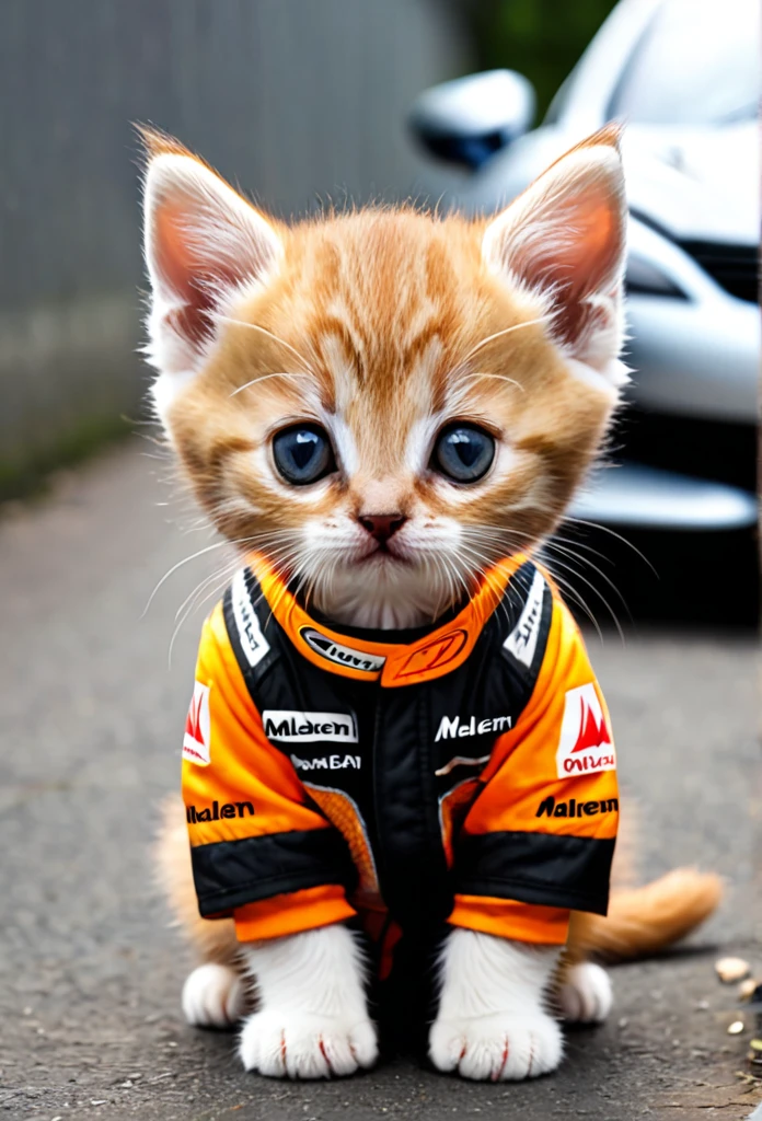 Sad kitten because he wants to be a formula 1 driver at McLaren but is homeless 