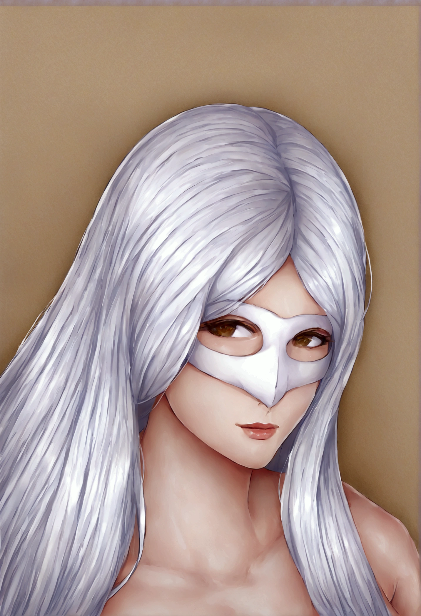 Close-up of a woman with white hair and white mask, beautiful figure painting, Guvitz, Guwiz style artwork, white-haired god, Yang J, epic fine character art, stunning character art, Fan Qi, Wu Jun Shifan, Guwiz in Pixiv Art Station, (NSFW: 1.0)