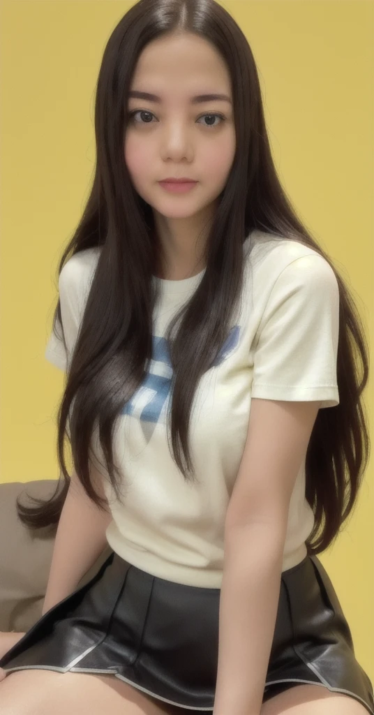 analog film photo solo, gstyle, realistic, ((PUNK shirt)), (((LONG hair))), (((happy512))), (((short skirt , t-shirt, and miniSKIRT.))), ((Simple Light Yellow background:1.3)), ((dynamic pose)), high detailed, 8k, clear facial features, skin zehragunes . faded film, desaturated, 35mm photo, grainy, vignette, vintage, Kodachrome, sleepy eyes, stained, highly detailed, found footage