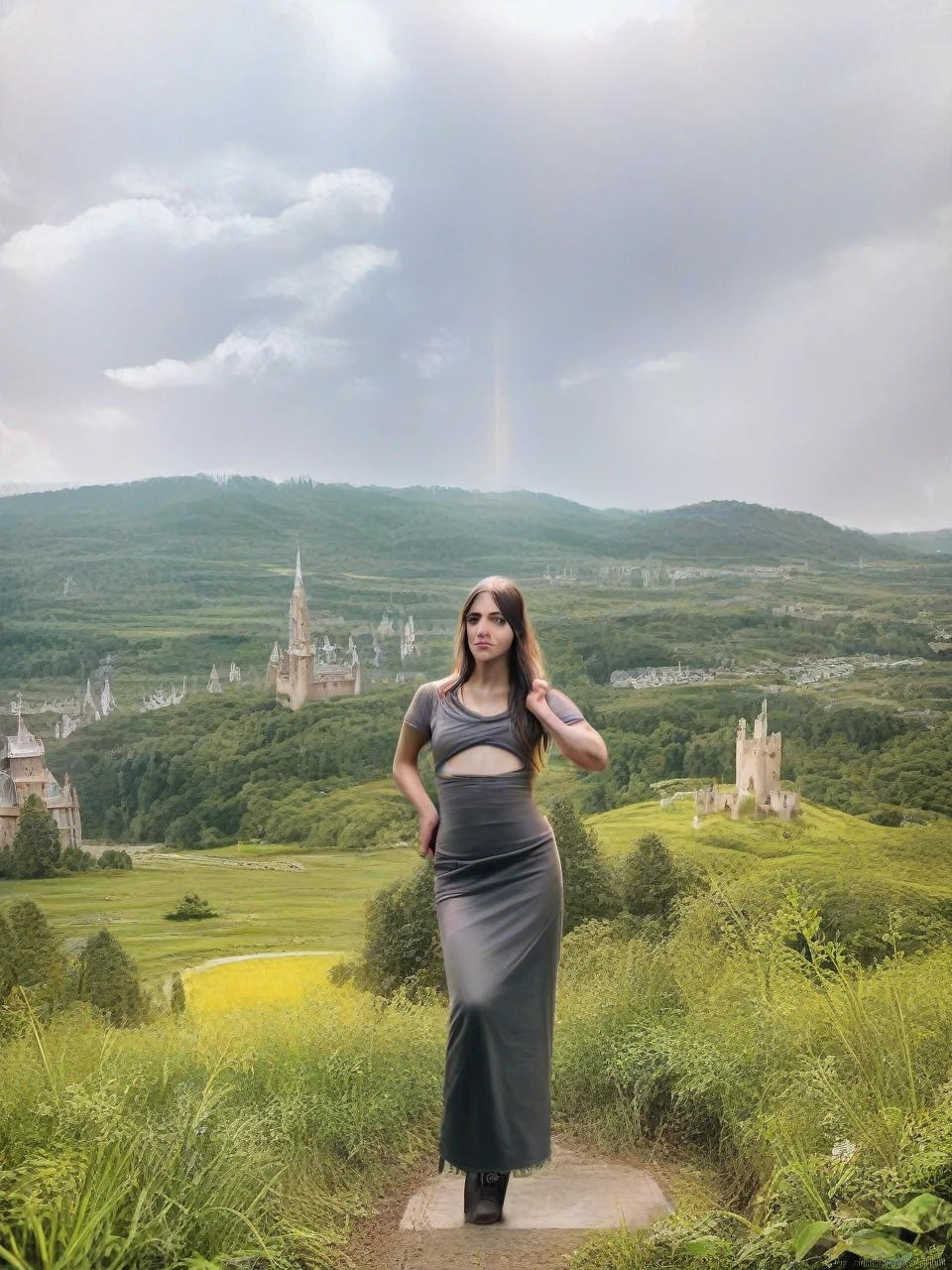 a lush, verdant castle in the background, fantasy medieval castle, detailed architecture, towers and turrets, surrounded by dense forest, sunlight filtering through the trees, vibrant green foliage, tranquil lake, reflections on the water, beautiful detailed sky with clouds, warm golden hour lighting, (best quality,4k,8k,highres,masterpiece:1.2),ultra-detailed,(realistic,photorealistic,photo-realistic:1.37),landscape,dramatic,cinematic