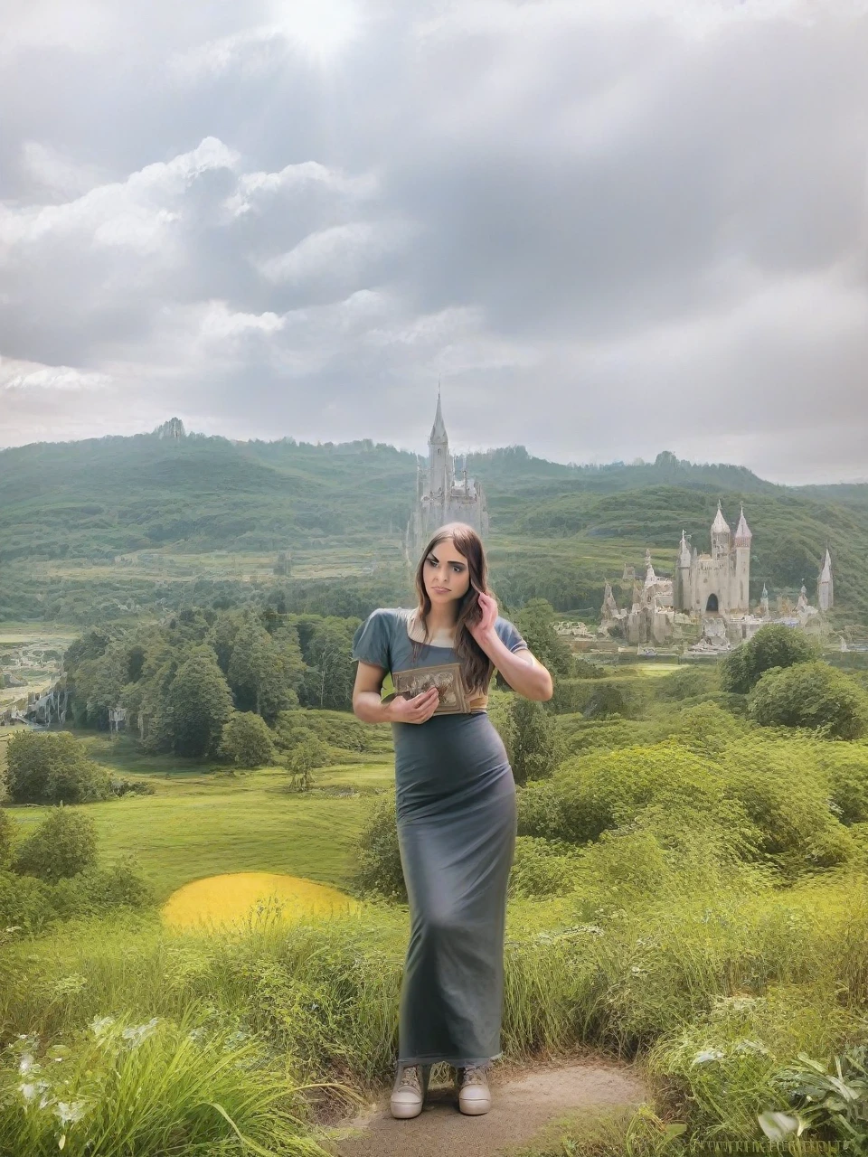a lush, verdant castle in the background, fantasy medieval castle, detailed architecture, towers and turrets, surrounded by dense forest, sunlight filtering through the trees, vibrant green foliage, tranquil lake, reflections on the water, beautiful detailed sky with clouds, warm golden hour lighting, (best quality,4k,8k,highres,masterpiece:1.2),ultra-detailed,(realistic,photorealistic,photo-realistic:1.37),landscape,dramatic,cinematic