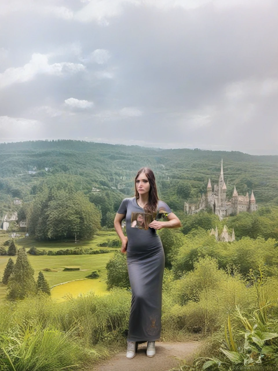 a lush, verdant castle in the background, fantasy medieval castle, detailed architecture, towers and turrets, surrounded by dense forest, sunlight filtering through the trees, vibrant green foliage, tranquil lake, reflections on the water, beautiful detailed sky with clouds, warm golden hour lighting, (best quality,4k,8k,highres,masterpiece:1.2),ultra-detailed,(realistic,photorealistic,photo-realistic:1.37),landscape,dramatic,cinematic