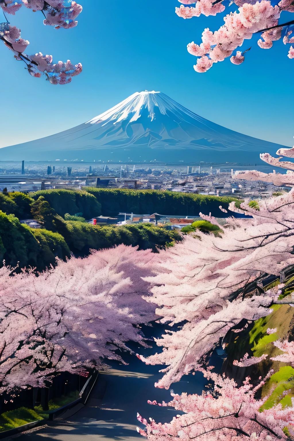 	1.	Mt. Fuji and Cherry Blossoms:
	•	“Create a 9:16 vertically oriented, photo-realistic image of Mount Fuji with cherry blossoms in full bloom in the foreground. The scene should capture the clear blue sky and falling cherry petals to enhance the natural beauty.”