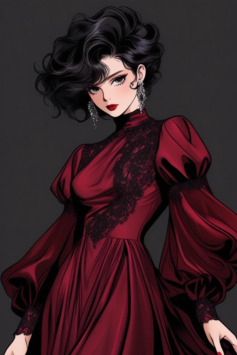 (Best quality, sketch:1.2),realistic,illustrator,anime,1 girl, detailed lips,custom, bad women, details, black and ruby gradient background,neon hair,Textured trim, masterpiece, retro classic style, [female mannequin close up, Sexy dress, silk dress, mercury dress, Astral dress, beautiful silky dress, Sexy dress, dark dress, Dark red clothes, revealing stylish dress, dark Astral dress, soft silk dress, elegant dark red dress, stylish dark dress, airbrush dark dress, fantasy dress, Baroque dress, extravagant dress] (photographic portrait)