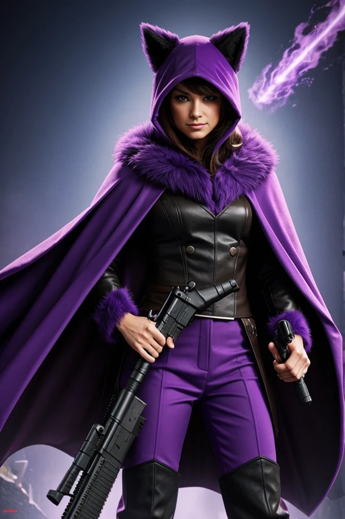 A anthropomorphic purple furry with a gun, and a cloak
