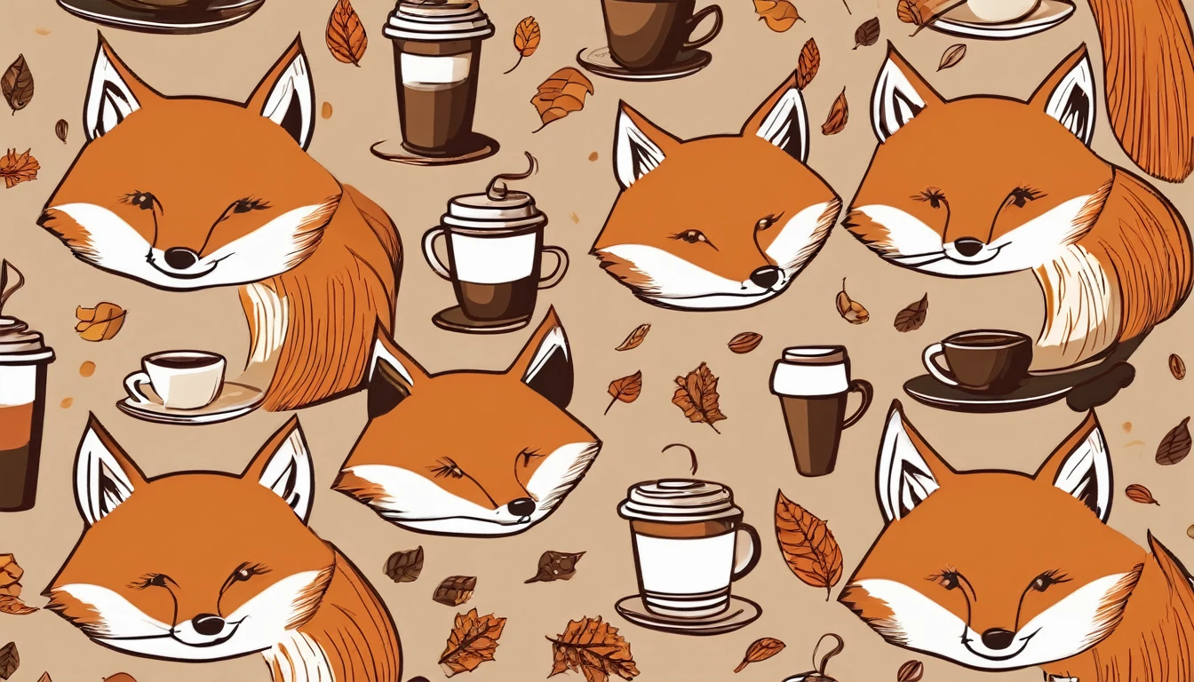 wallpapersv1, autumn, coffee, fox patern style wallpapersv1, 8k
