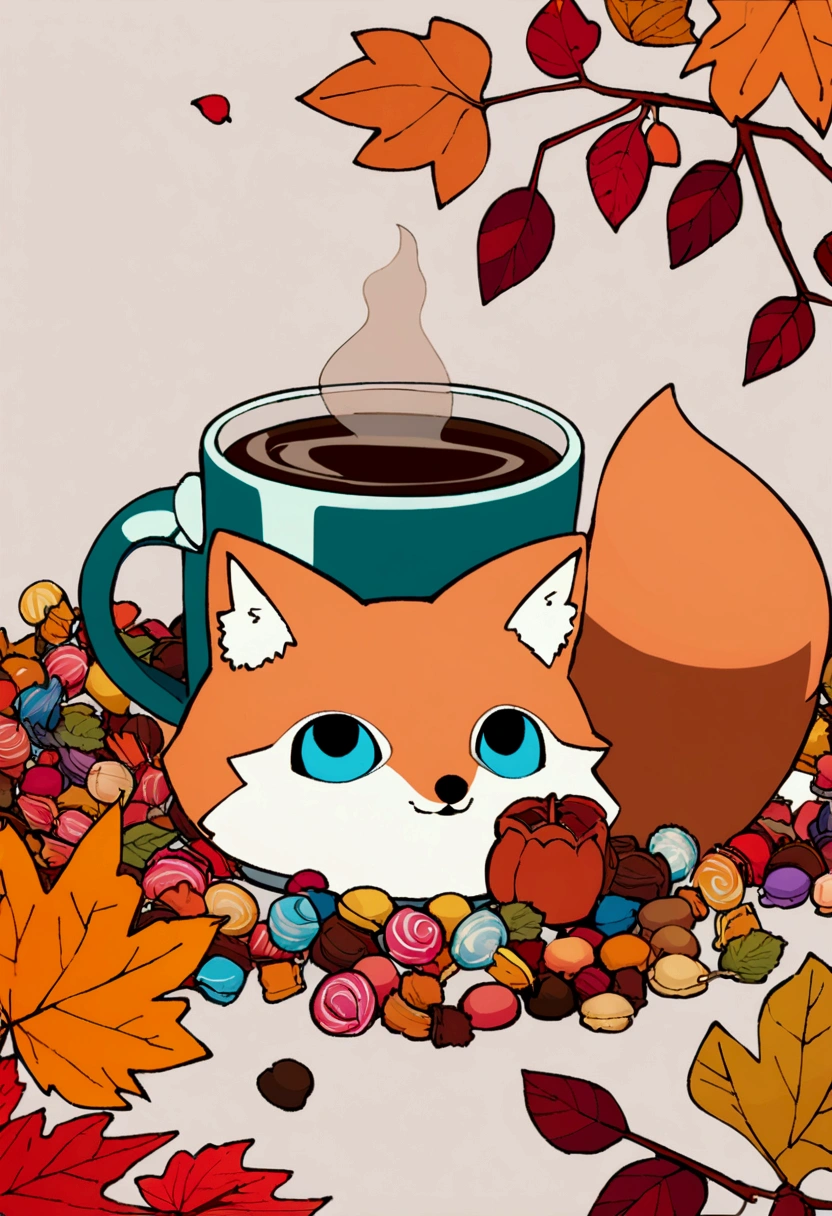 wallpapersv1, autumn, coffee, candy, leafs, cozy fox patern style wallpapersv1, 8k