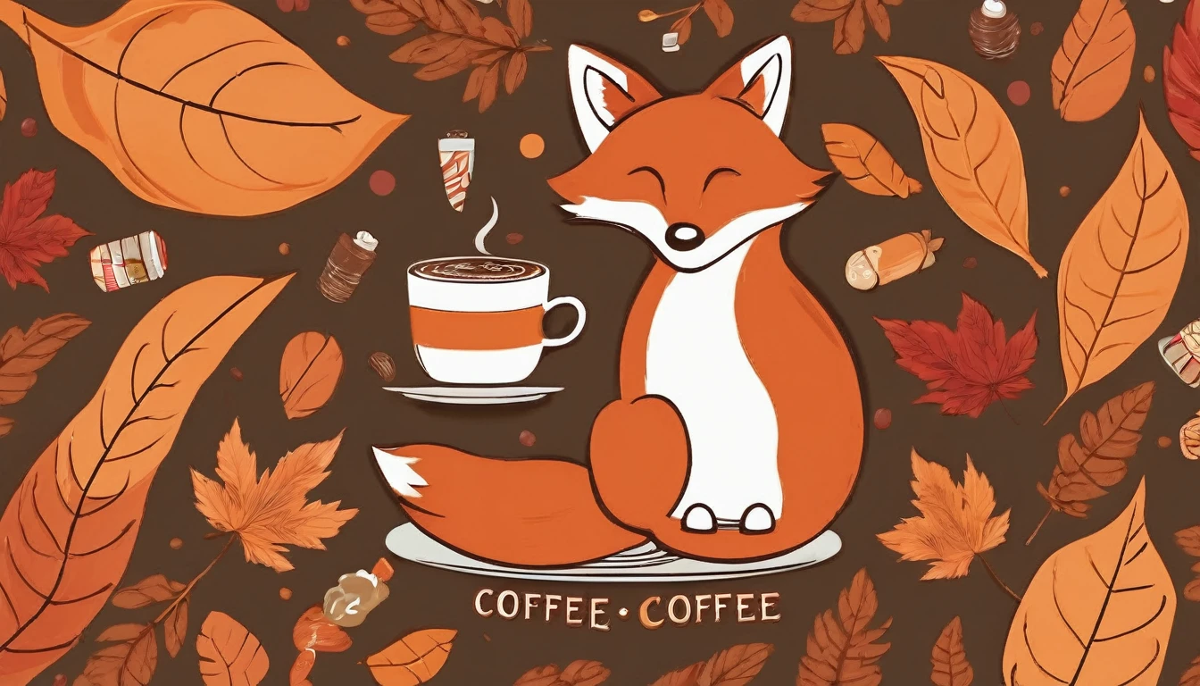 wallpapersv1, autumn, coffee, candy, leafs, cozy fox patern style wallpapersv1, 8k