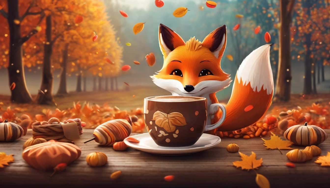 wallpapersv1, autumn, coffee, candy, leafs, cozy fox patern style wallpapersv1, 8k