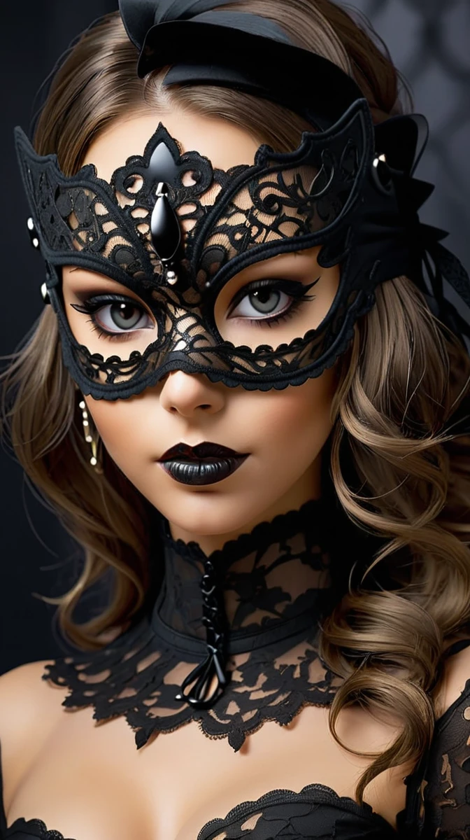 woman, носящая фтореалистичное цветное фото в черное фиолетовое кружево wearing a mask на глазах, фантастическая blindfold, fabulous, difficult узор ,Beautiful face, wearing a mask, perfect face!! difficult, a mask, !Seductive eyes and face, masquerade mask, difficult, tempting, black lace, difficult, blindfold, blindfold, Mysterious glamour, Beautiful, gothic face