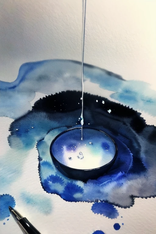 (Depth composition) Falling Moonlight.(Ink on Japanese paper, which tends to bleed easily)(contemporary art like a picture book) (transparent watercolor) (light itself expressed as real) (layers of soft, rich colors) (shades of paint dissolved thinly with water) (deep, delicate colors)