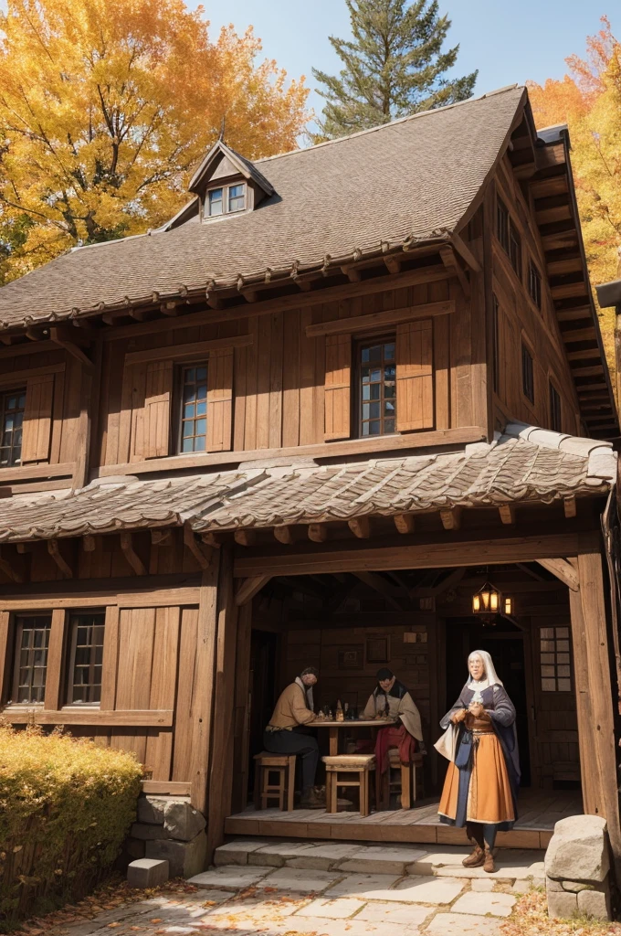 The delivery of a tavern in the medieval era to its surroundings in the autumn season