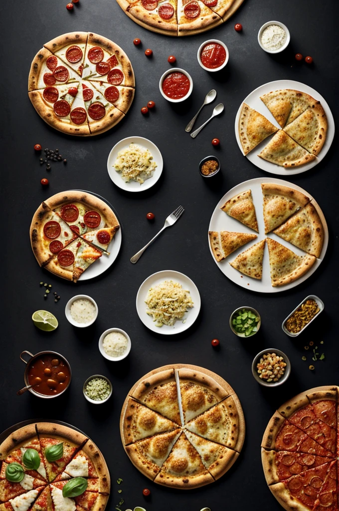 Black background with drawings of Argentine foods, pizza, Empanadas, Milanese, roast, pan