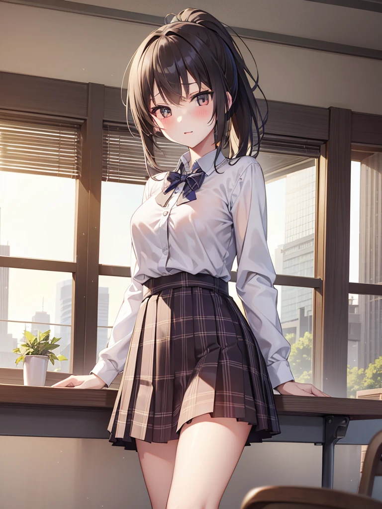 masutepiece, Best Quality, High resolution, Extremely detailed, Detailed background, Cinematic lighting,
((closeup:1.03)),((cowboyshot)),((delicatebody:1.5)),((rasping:1.5)),
1girl in, Looking at Viewer, Wear a plaid shirt, microminiskirt, Pleated skirt, standing, Full body, Sunlight, juniorschool, Stand on the classroom , City Girl,ponytail,hight165cm,weight30kg,b60cm,w50cm,h65cm,