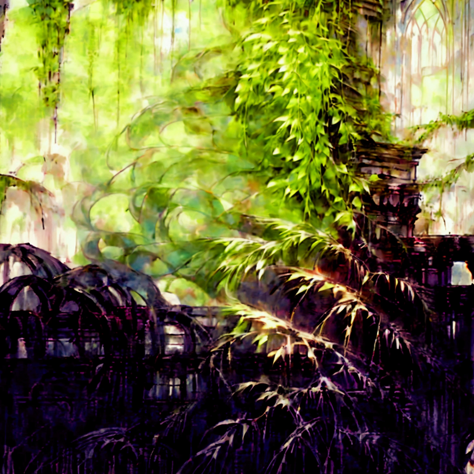A lush, verdant hanging garden, overgrown with exotic flowers, vines, and cascading greenery, towering stone structures, ancient mesopotamian architecture, dramatic lighting, intricate details, golden hues, photorealistic, cinematic composition, masterpiece