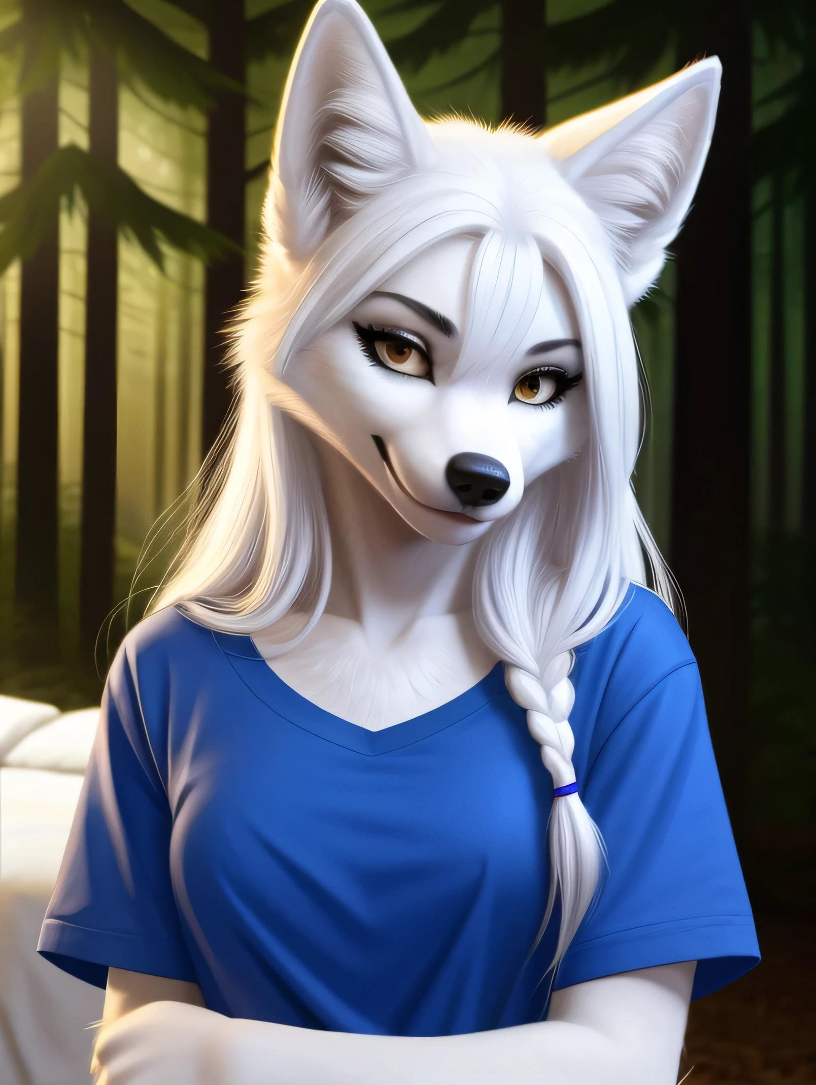 posing, female, 30 years, Cute, Eyeliner, long hair, Lip biting smile, blue shirt, eyes in the bedroom, antro, wolf ears, (White fur:1.5), baggy shirt, wolf, forest background, 8 K, it's empty here, (Best quality, masterpiece), Blue eyes, fabulous, ultra clarity, 4K, excellent quality, high detail, close-вверх, bare chest, , cum on face, sex oral dick oral, The human penis, Zoophilia, cute sucks dick, sucks gently, caresses with tongue, sperm dripping from mouth, balls dick, balls shaved, big dick, juicy dick, touches eggs with hands, plays with eggs, tits naked, nipples, blowjobs Dick, sex blowjobs Dick, sucks human dick