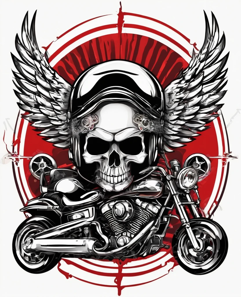 T-shirt designs, Fully editable vector Adobe Illustration, biker skull with wings and pistons emblem on white background, image suitable for emblem, insignia, crest, graphic t-shirt, tattoo or t-shirt design