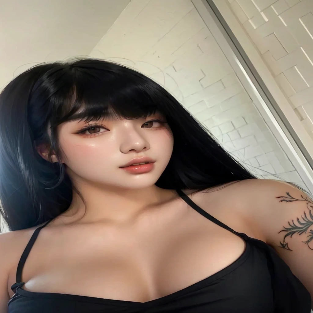 there is a woman with a tattoo on her arm and a black bra top, korean girl, beautiful south korean woman, gorgeous young korean woman, ulzzang, korean woman, heonhwa choe, jaeyeon nam, beautiful young korean woman, asian features, jinyoung shin, she has black hair with bangs, asian girl, beautiful asian girl, sakimichan