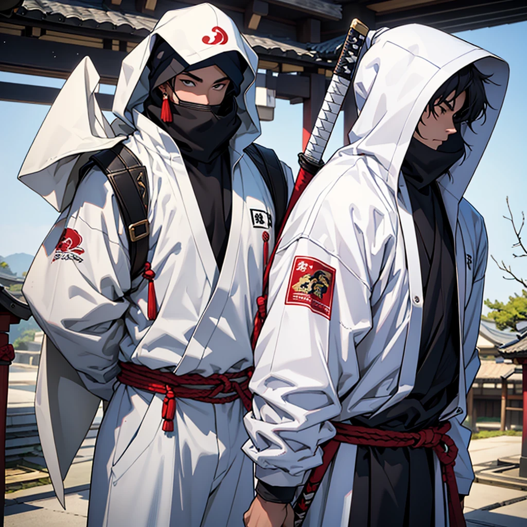 There is only one 17 year old young man, with in about: 1 meter and 60 cm high. It weighs 45 kilos. He wears a white samuari suit and a katana in his right hand.. 

The scenario is the following: They are years old in Japan, like there from the 10th century D.c.
 it&#39;s a sunset, There is fire and blood on the ground because there is a war. And the young man stands,  Looks stunning in the evening light. Despite being young, his aurua imposes. And the burning fire of war decorates the scene.