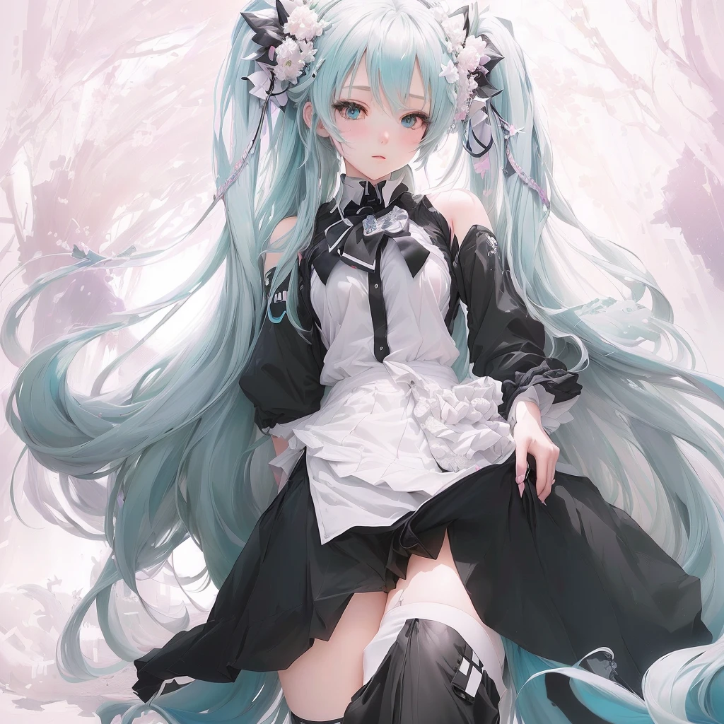 Anime Girls with long hair and a white shirt and black pants, portrait of hatsune Miku, hatsune Miku portrait, Mikudayo, hatsune Miku, Miku, Pixiv, Zerochan Art, digital art on Pixiv, Nightcore, Pixiv contest winner, Anime Girls, (Anime Girls), beautiful Anime Girls, pretty Anime Girls, Anime Style 4k