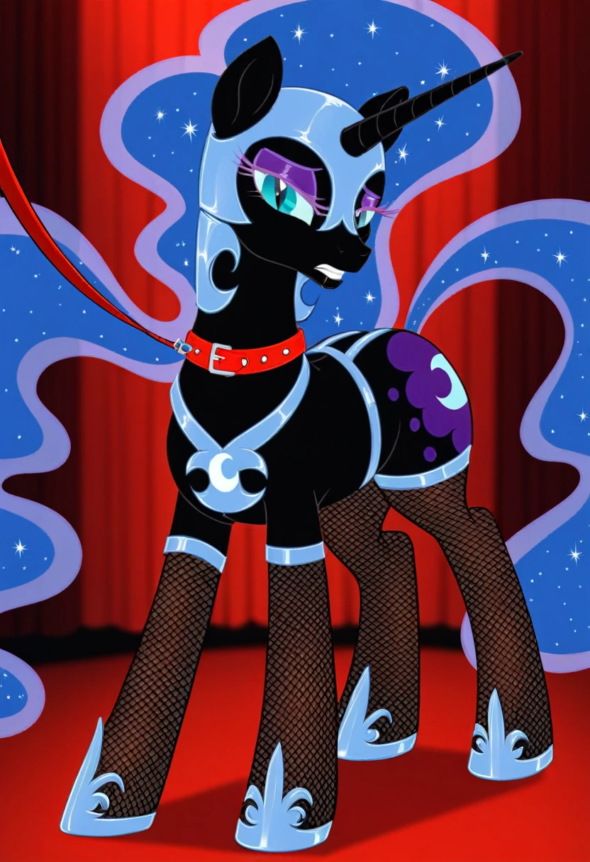 Pony sad nightmare moon in in fishnet tights b night club walks on a leash