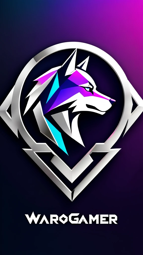 Design a minimalist but modern logo for my marketing named WargoGamer, featuring a symbol and the name in different fonts. The logo should emit an aggressive aura, with the symbol being a Husky in profile, abstract geometric shapes, intense and dynamic feel, 3D Art, rendered using Blender with high-detail textures