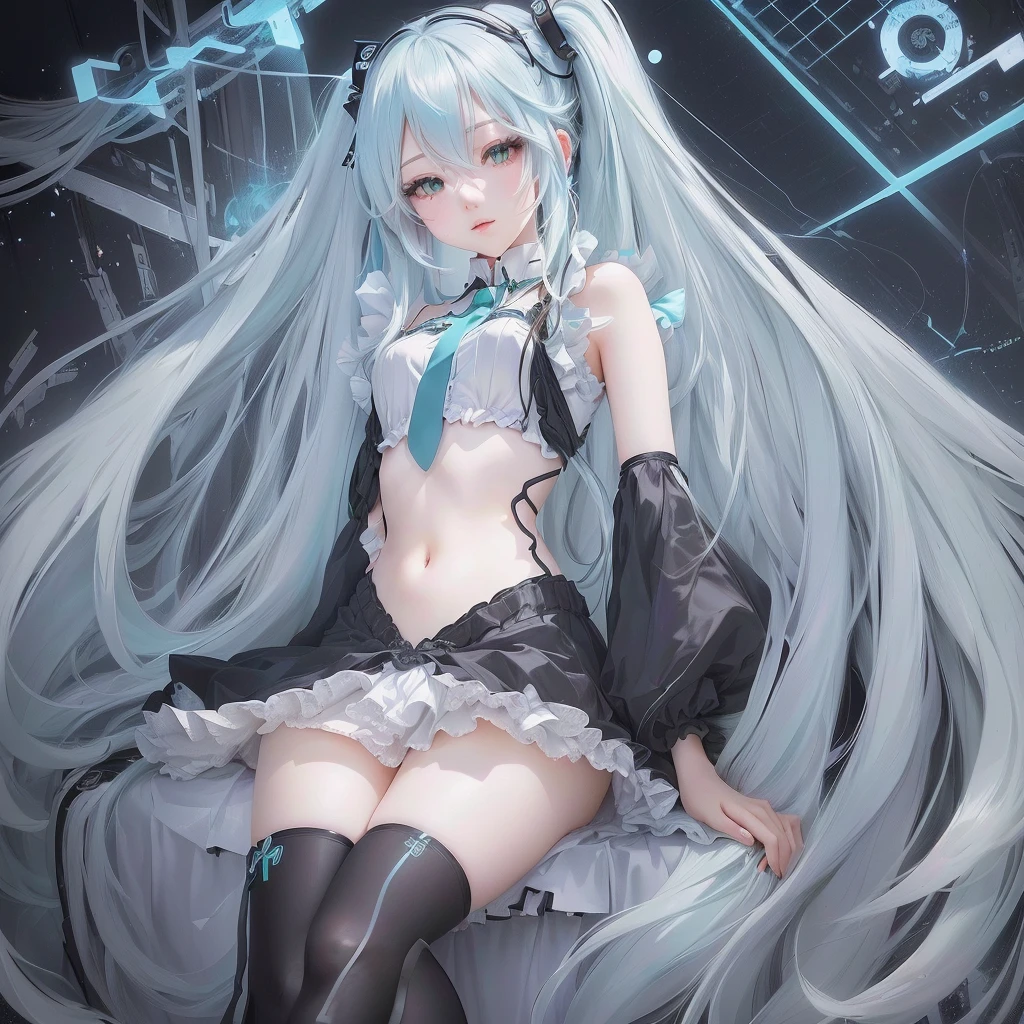 Anime girl with long white hair sitting on a chair, portrait of hatsune Miku, Mikudayo, hatsune Miku, Anime Style 4k, hatsune Miku portrait, Enchanting anime girl, Miku, Nightcore, Anime Art Wallpapers 8K, 4k anime wallpaper, Top rated on pixiv, artstation pixivでトレンド, anime art wallpaper 4k