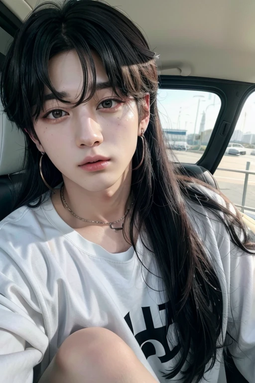 Jungkook from bts with long black hair