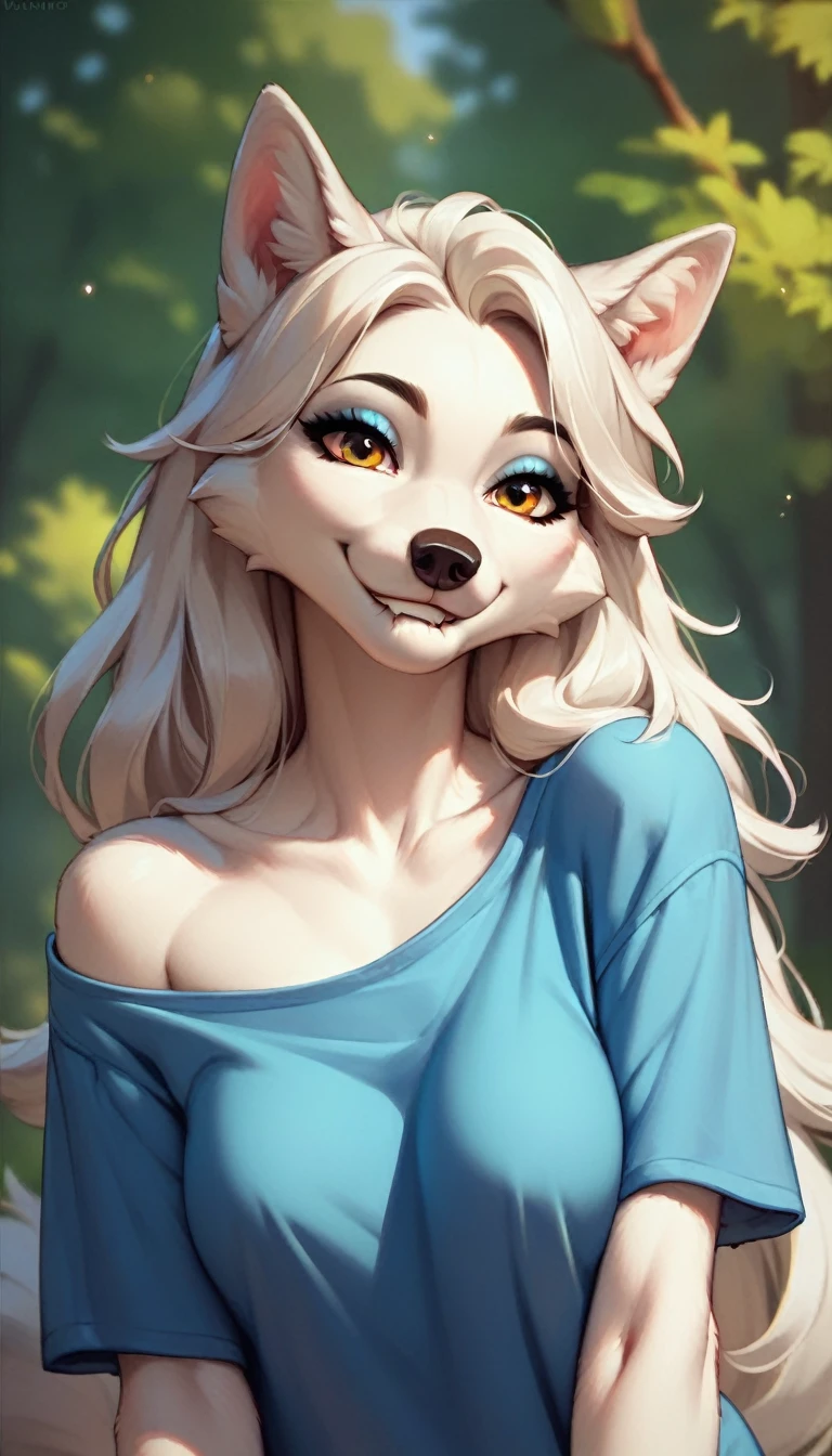 posing, female, 30 years, Cute, Eyeliner, long hair, Lip biting smile, blue shirt, eyes in the bedroom, antro, wolf ears, (White fur:1.5), baggy shirt, wolf, forest background, 8 K, it&#39;s empty here, (Best quality, masterpiece), Blue eyes, fabulous, ultra clarity, 4K, excellent quality, high detail, close-вверх, bare chest, , cum on face, sex oral dick oral, The human penis, Zoophilia, cute sucks dick, sucks gently, caresses with tongue, sperm dripping from mouth, balls dick, balls shaved, big dick, juicy dick, touches eggs with hands, plays with eggs, tits naked, nipples, blowjobs Dick, sex blowjobs Dick, sucks human dick, секс минет 
